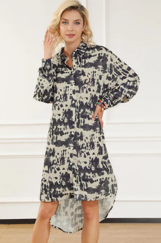 Printed Collared Neck Shirt Dress sold by Charming Charlie