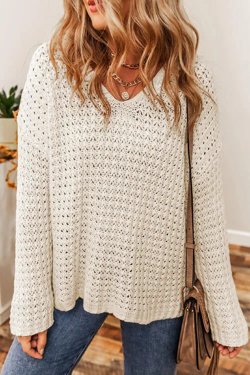 Openwork Round Neck Long Sleeve Sweater sold by Charming Charlie product image thumbnail 4