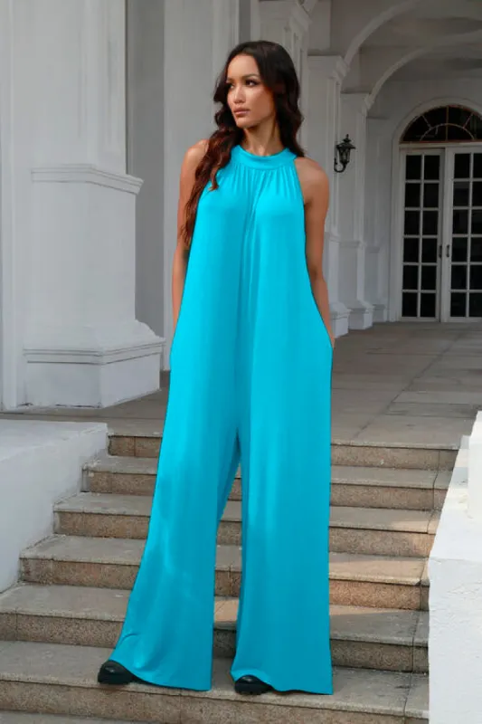 Double Take Full Size Tie Back Cutout Sleeveless Jumpsuit sold by Charming Charlie