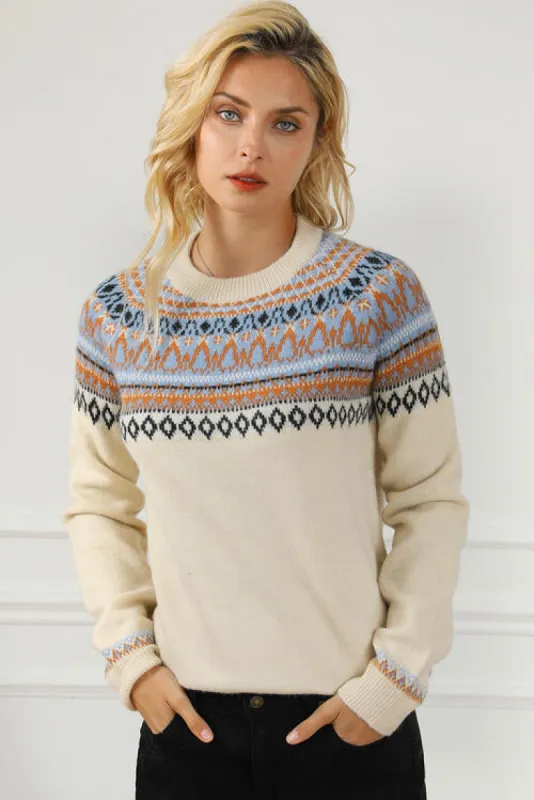 Geometric Round Neck Long Sleeve Sweater sold by Charming Charlie