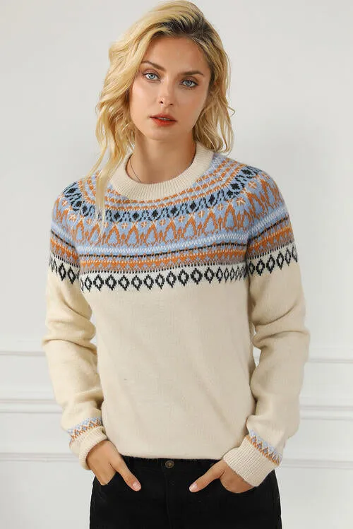 Geometric Round Neck Long Sleeve Sweater sold by Charming Charlie