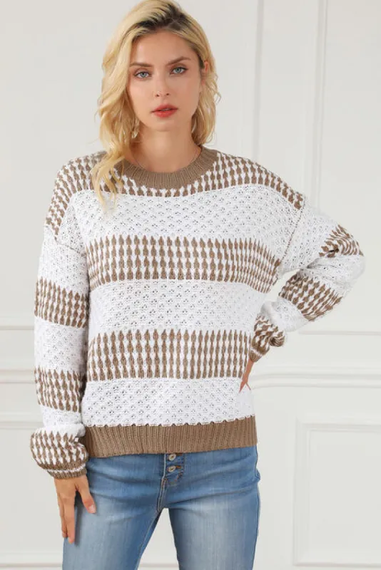 Striped Round Neck Long Sleeve Knit Top sold by Charming Charlie