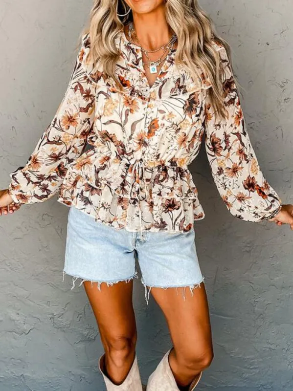 Drawstring Floral Lantern Sleeve Blouse sold by Charming Charlie