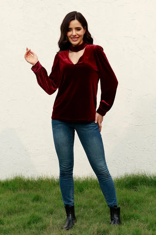 Cutout Puff Sleeve Velvet Blouse sold by Charming Charlie product image thumbnail 4