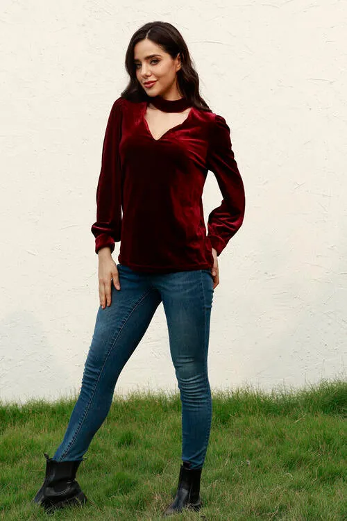 Cutout Puff Sleeve Velvet Blouse sold by Charming Charlie product image thumbnail 5