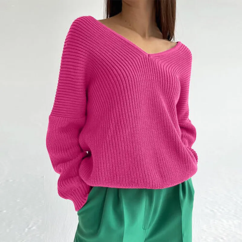 V-Neck Dropped Shoulder Long Sleeve Sweater sold by Charming Charlie