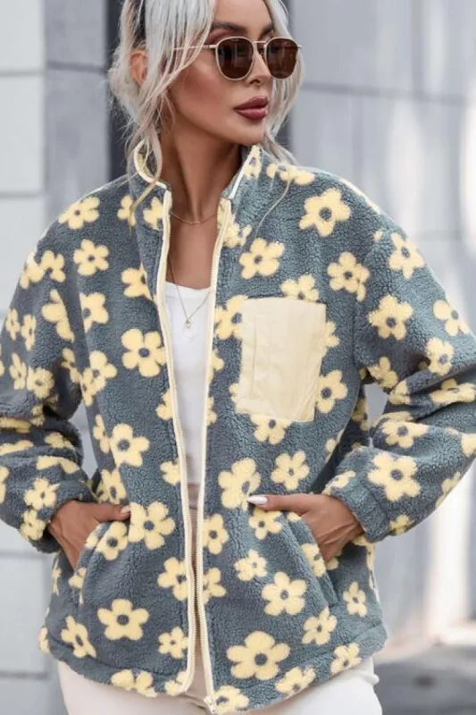 Pocketed Floral Mock Neck Jacket sold by Charming Charlie