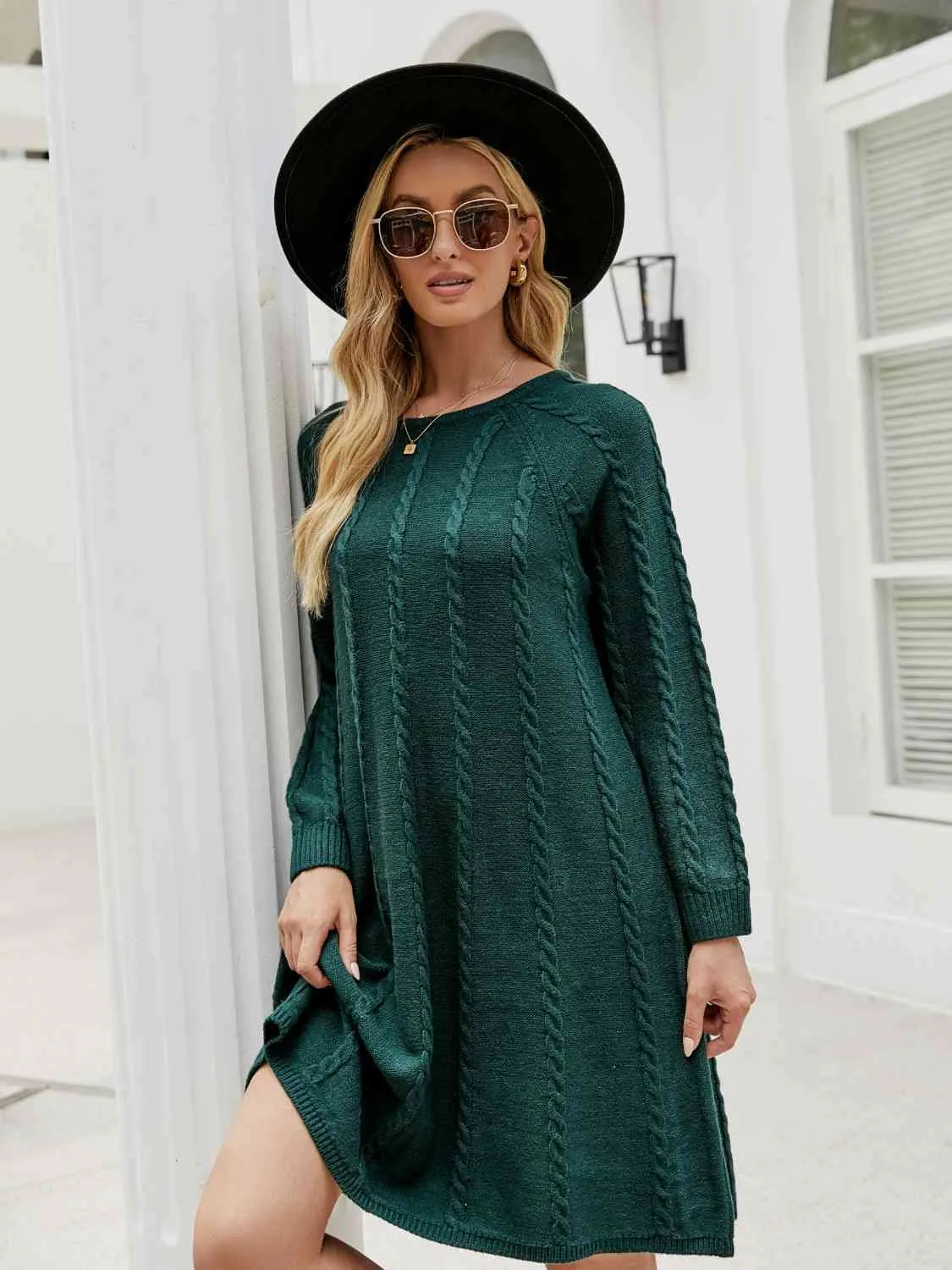Cable-Knit Long Sleeve Sweater Dress sold by Charming Charlie product image thumbnail 3