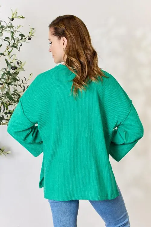 Zenana Full Size Ribbed Half Button Slit Knit Top sold by Charming Charlie product image thumbnail 2