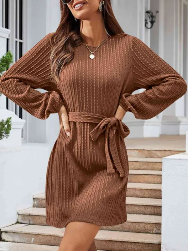 Round Neck Tie Front Long Sleeve Dress sold by Charming Charlie