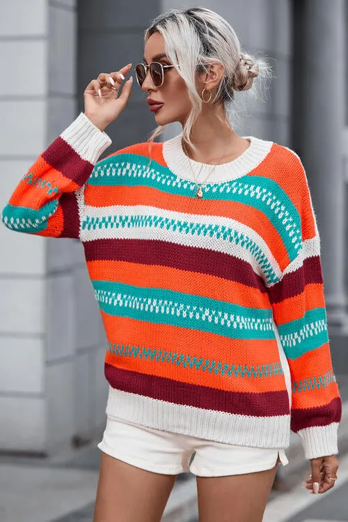 Striped Round Neck Long Sleeve Sweater sold by Charming Charlie product image thumbnail 3