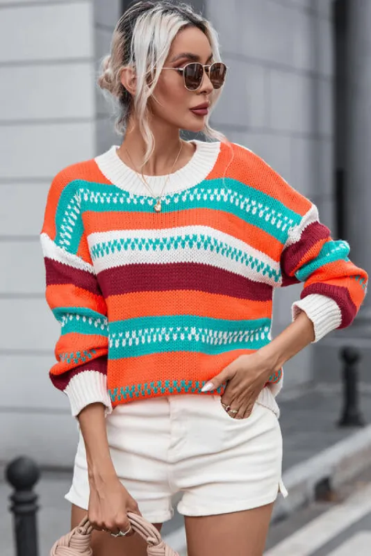 Striped Round Neck Long Sleeve Sweater sold by Charming Charlie
