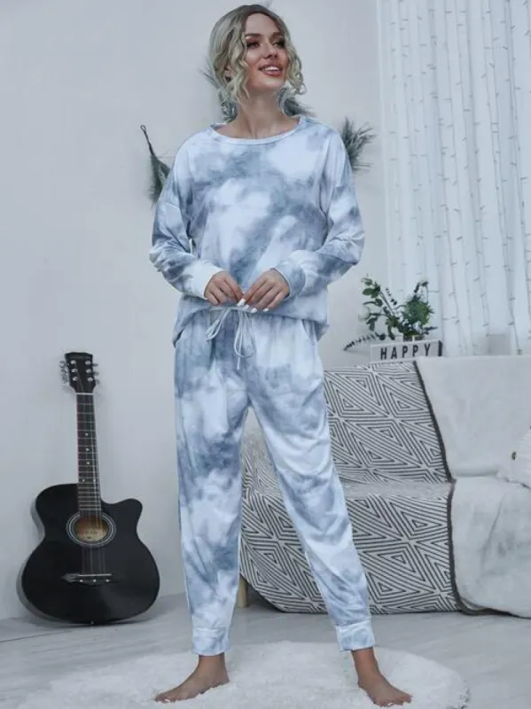 Tie-dye Round Neck Top and Drawstring Pants Lounge Set sold by Charming Charlie