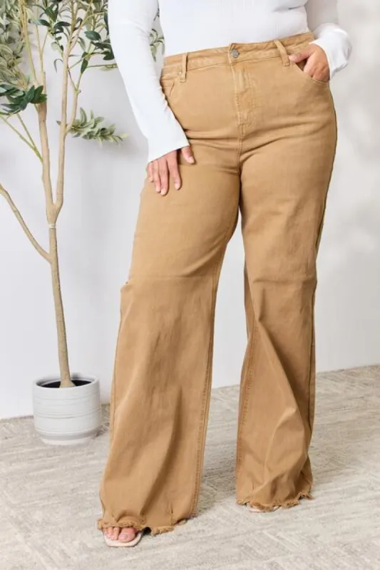 RISEN Full Size Fringe Hem Wide Leg Jeans sold by Charming Charlie