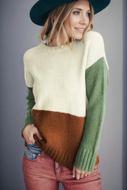 Color Block Round Neck Long Sleeve Sweater sold by Charming Charlie
