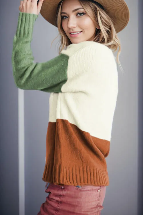 Color Block Round Neck Long Sleeve Sweater sold by Charming Charlie product image thumbnail 3