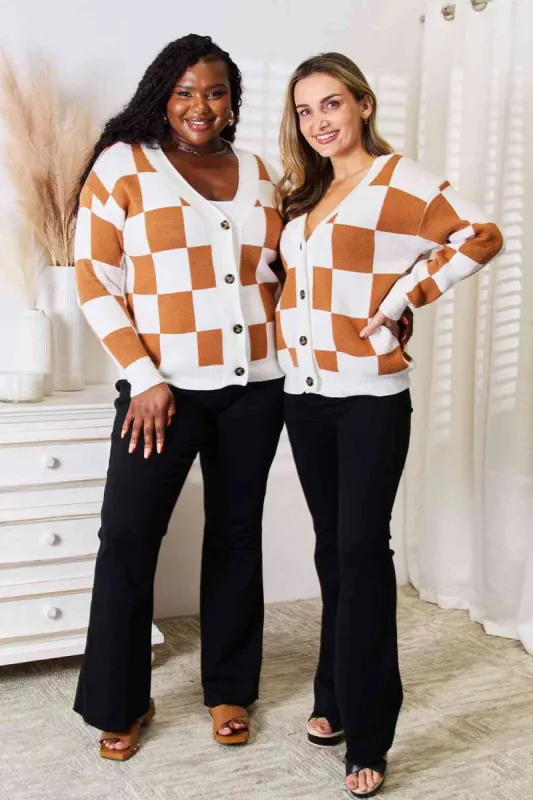 Double Take Button-Up V-Neck Dropped Shoulder Cardigan sold by Charming Charlie
