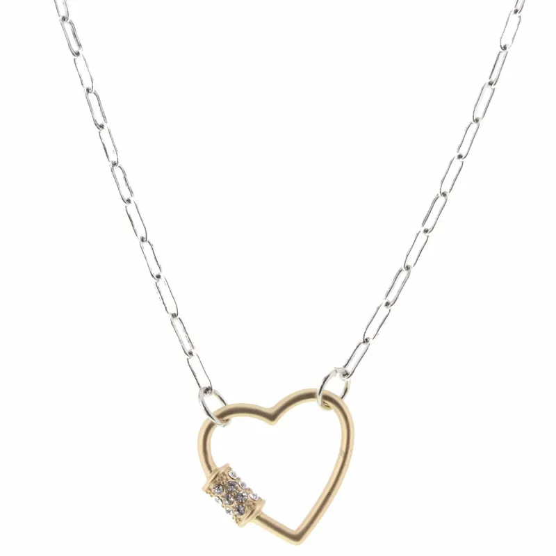 16" Two Tone Heart Carabiner Necklace, 3" Ext. sold by Charming Charlie