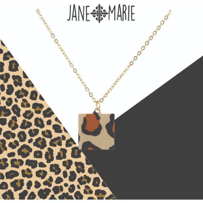 16" True Leopard Printed Metal Square Necklace, 3" Ext. sold by Charming Charlie