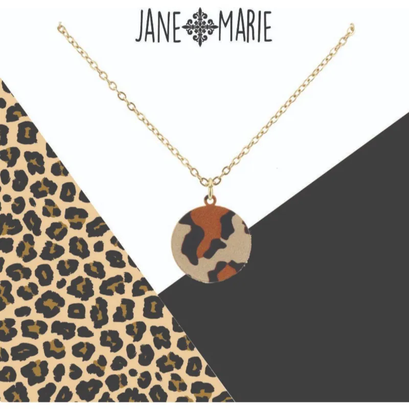 16" True Leopard Printed Metal Circle Necklace, 3" Ext. sold by Charming Charlie