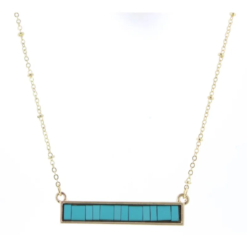 16" Turquoise Tila Beaded Bar Necklace, 3" Ext. sold by Charming Charlie