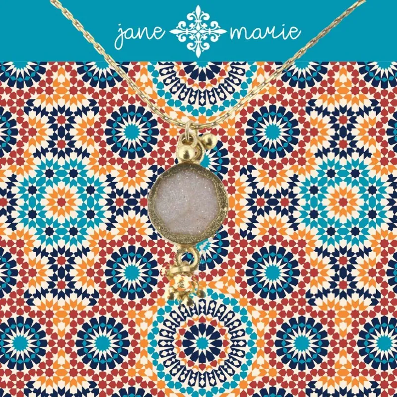 16" White Sun Stone Necklace with Gold Dangles, 3" Ext. sold by Charming Charlie