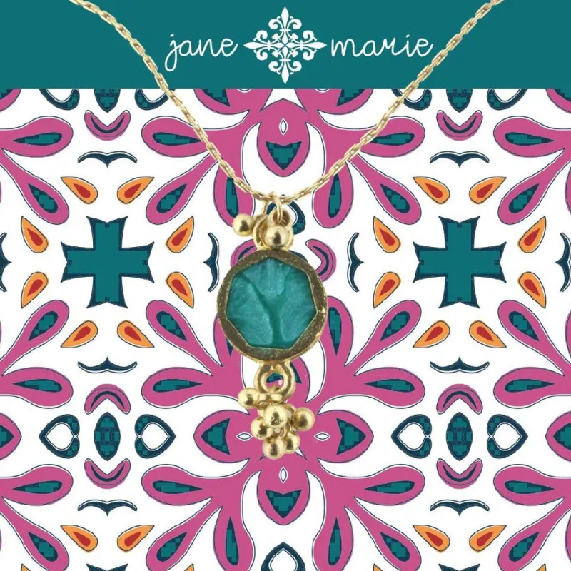 16" Turquoise Sun Stone Necklace with Gold Dangles, 3" Ext. sold by Charming Charlie