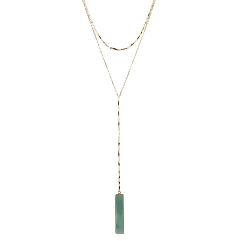 18" 2 Layer Y Necklace with Amazonite Rectangle, 3" Ext. sold by Charming Charlie