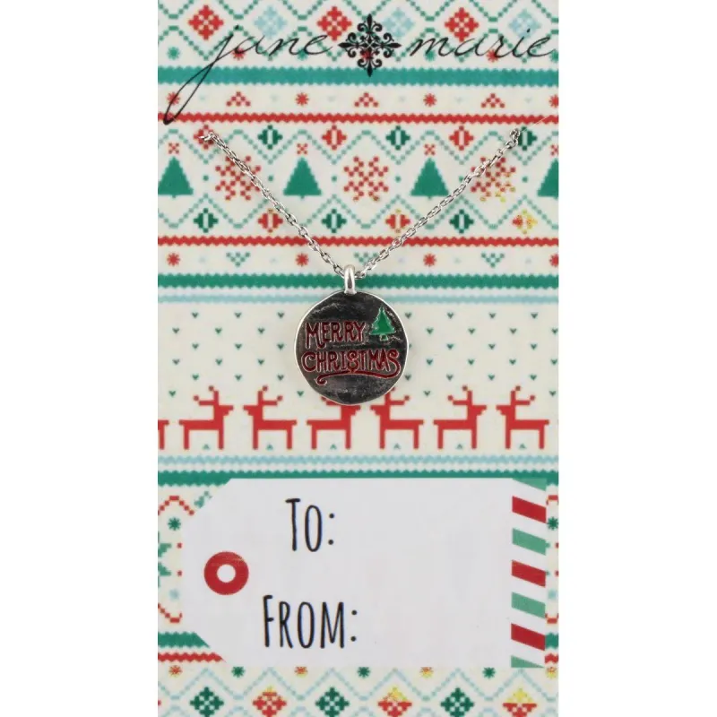 16" Silver Necklace with Silver " Merry Christmas" Disk, 3" Ext. sold by Charming Charlie