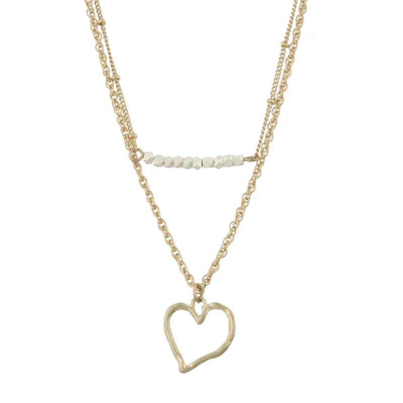 18" Gold Double Bar Necklace -Heart, 3" Ext. sold by Charming Charlie