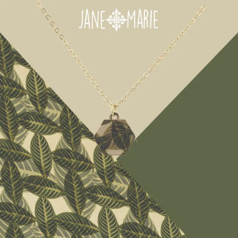 16" Palm Printed Metal Hexagon Necklace, 3" Ext. sold by Charming Charlie