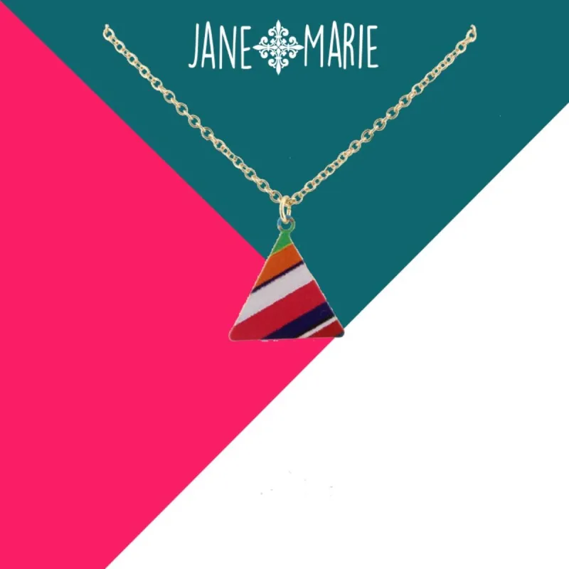 16" Multi Stripe Printed Metal Triangle Necklace, 3" Ext. sold by Charming Charlie