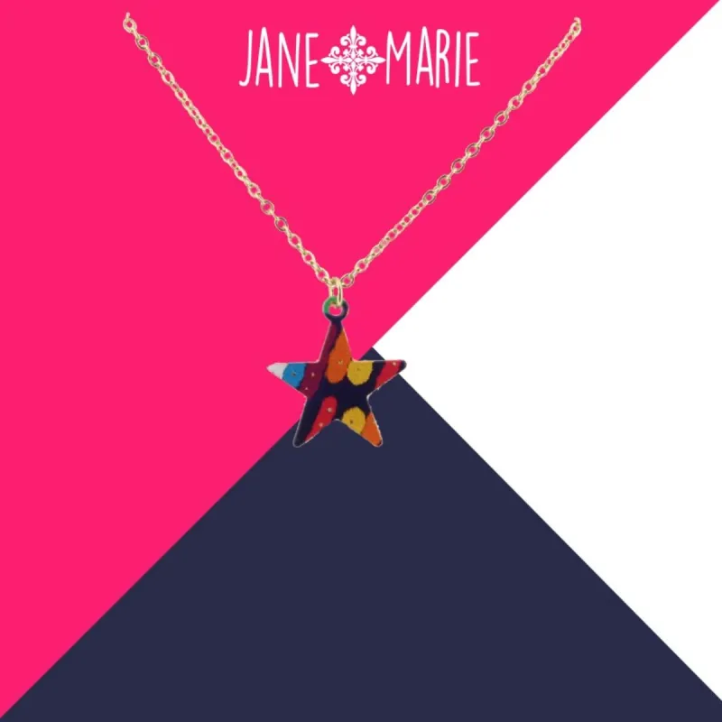 16" Multi Pattern Printed Metal Star Necklace, 3" Ext. sold by Charming Charlie