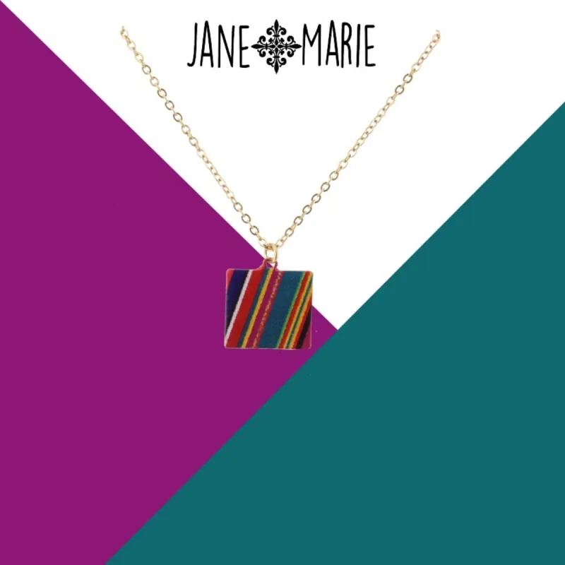 16" Multi Stripe Printed Metal Square Necklace, 3" Ext. sold by Charming Charlie