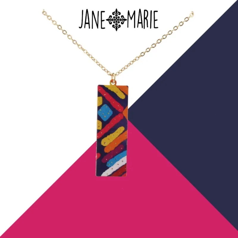 16" Multi Pattern Printed Metal Rectangle Necklace, 3" Ext. sold by Charming Charlie