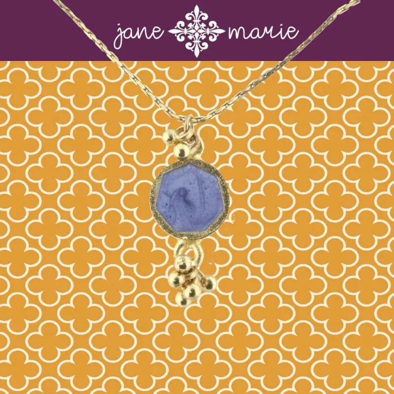 16" Purple Sun Stone Necklace with Gold Dangles, 3" Ext. sold by Charming Charlie