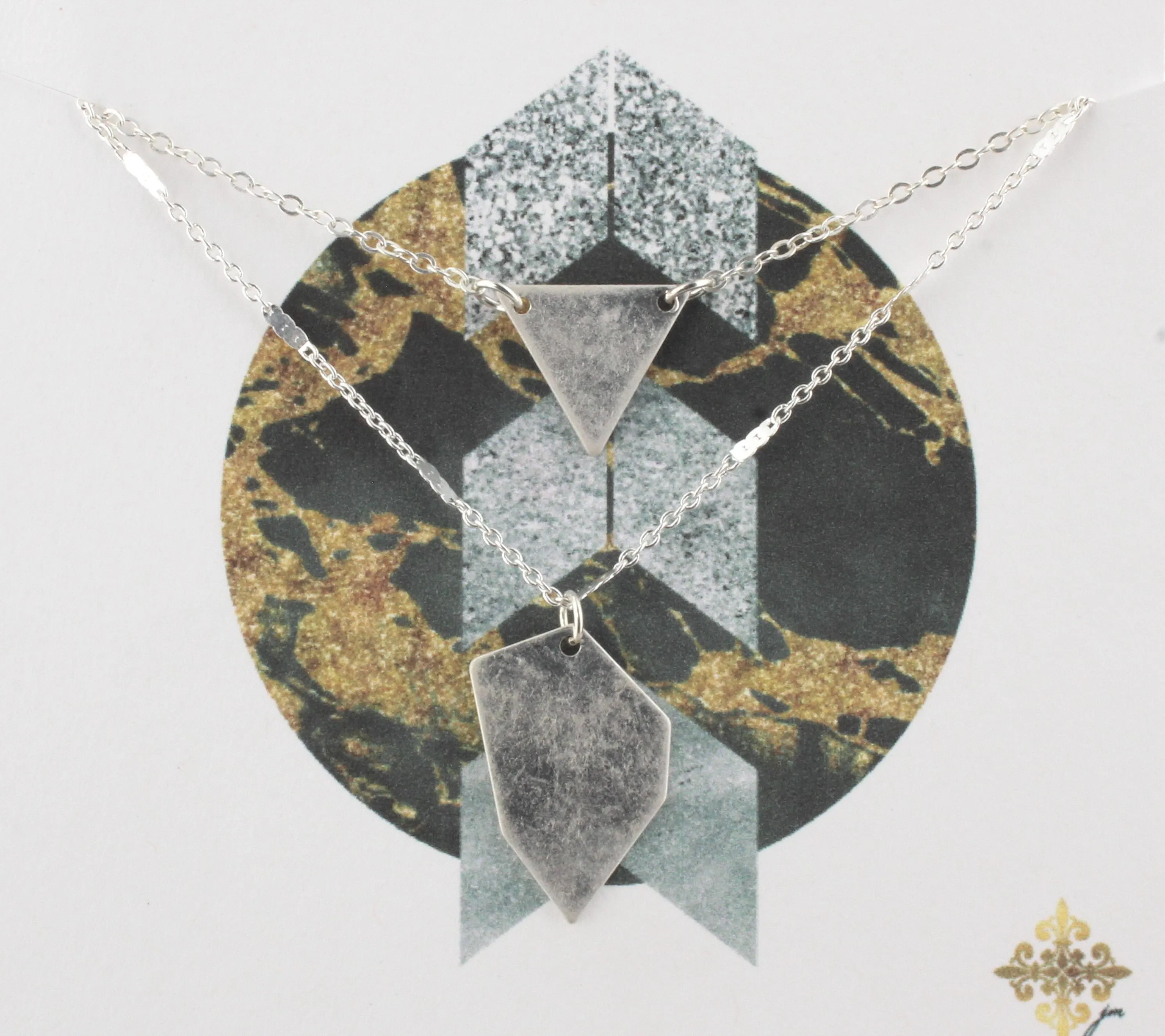 16" Silver Chain 2 Layer Necklace with Triangle and Irregular Shape, 3" Ext. sold by Charming Charlie