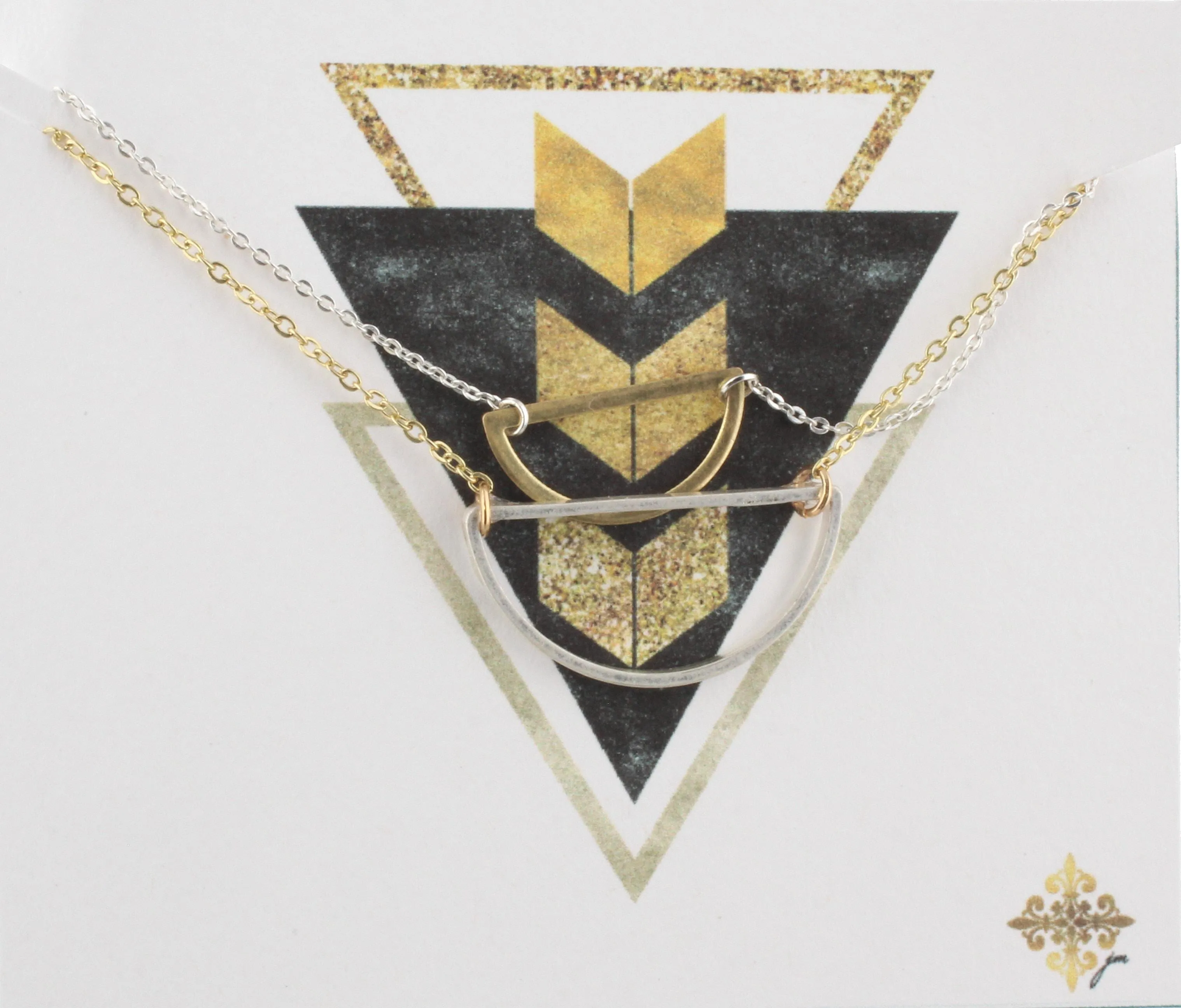 16" Silver and Gold 2 Layer Necklace with Half Circles, 3" Ext. sold by Charming Charlie