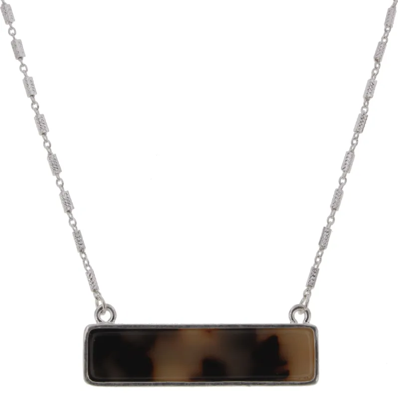 16" Silver Chain Necklace with Leopard & Jet Marbled Double Sided Resin Rectangle, 3" Ext. sold by Charming Charlie