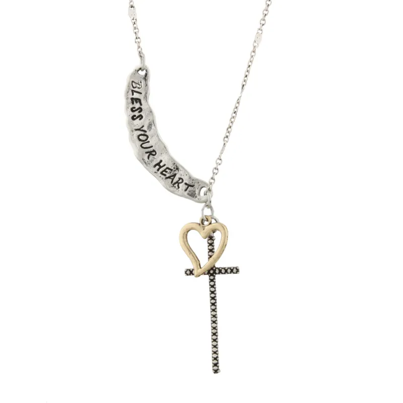 16" Silver "Bless Your Heart" Swoop Necklace, 3" Ext. sold by Charming Charlie