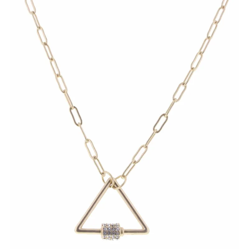 16" Matte Gold Triangle Carabiner Necklace, 3" Ext. sold by Charming Charlie