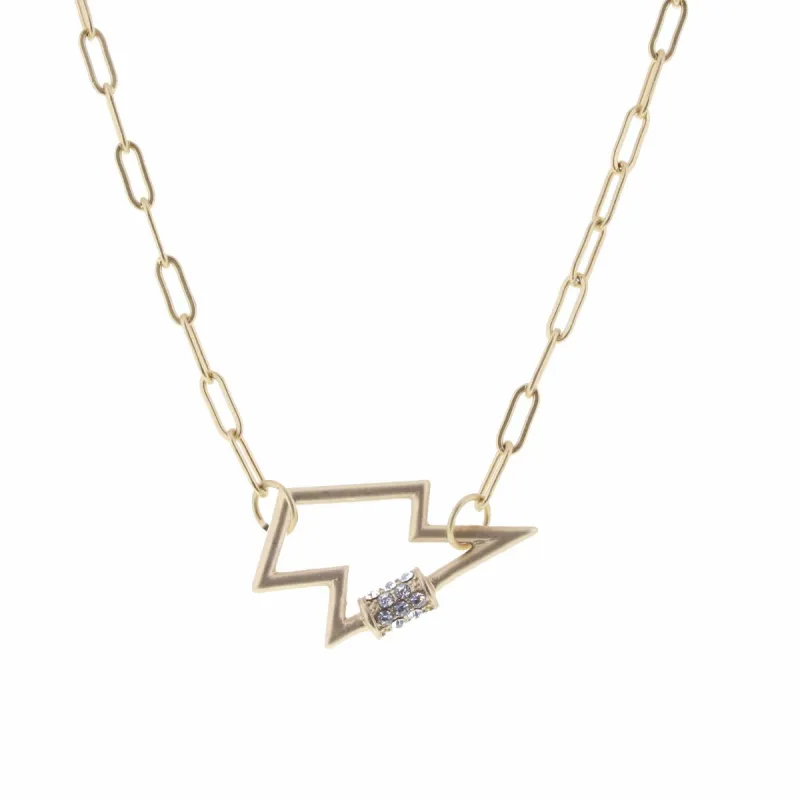 16" Matte Gold Lightning Bolt Carabiner Necklace, 3" Ext. sold by Charming Charlie