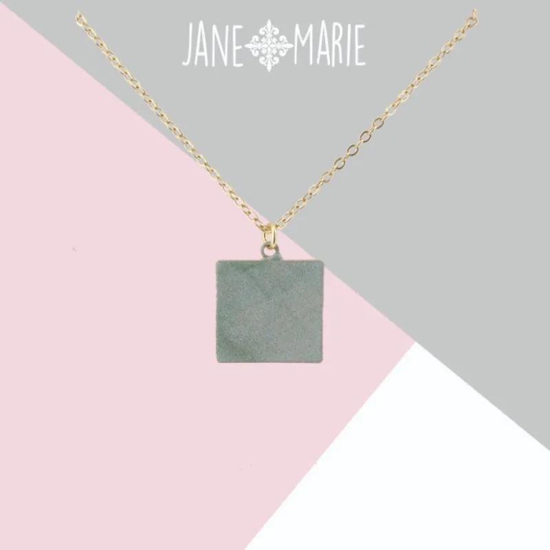 16" Light Sage Printed Metal Square Necklace, 3" Ext. sold by Charming Charlie