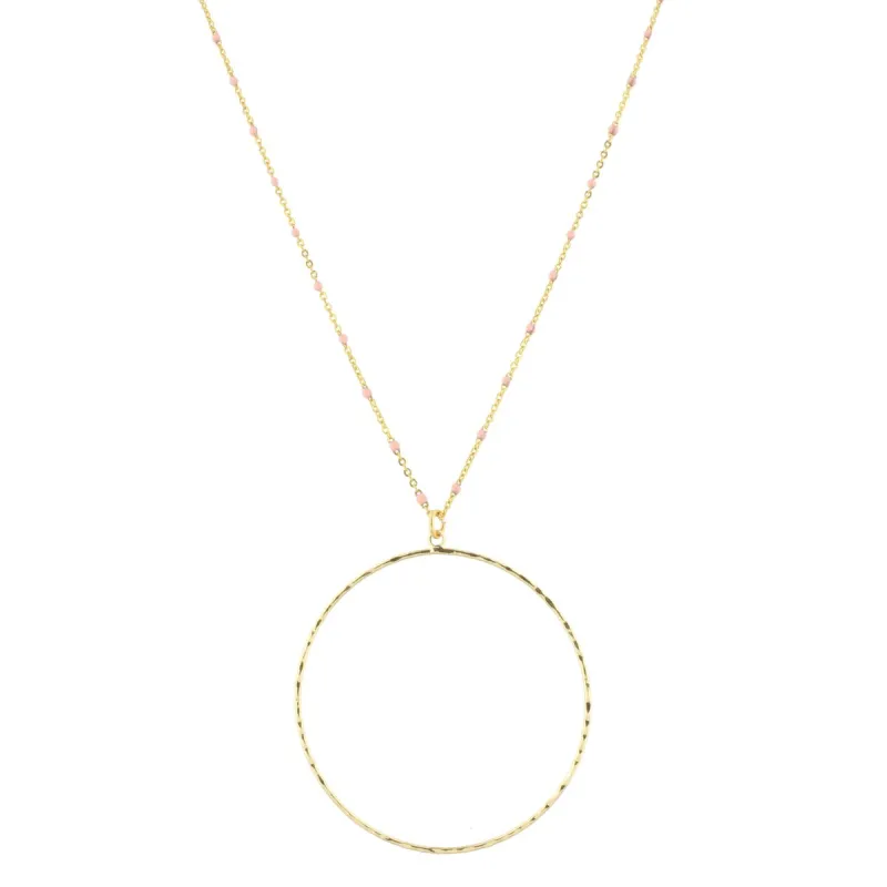 16" Light Pink Enamel Chain Necklace with Circle, 3" Ext. sold by Charming Charlie