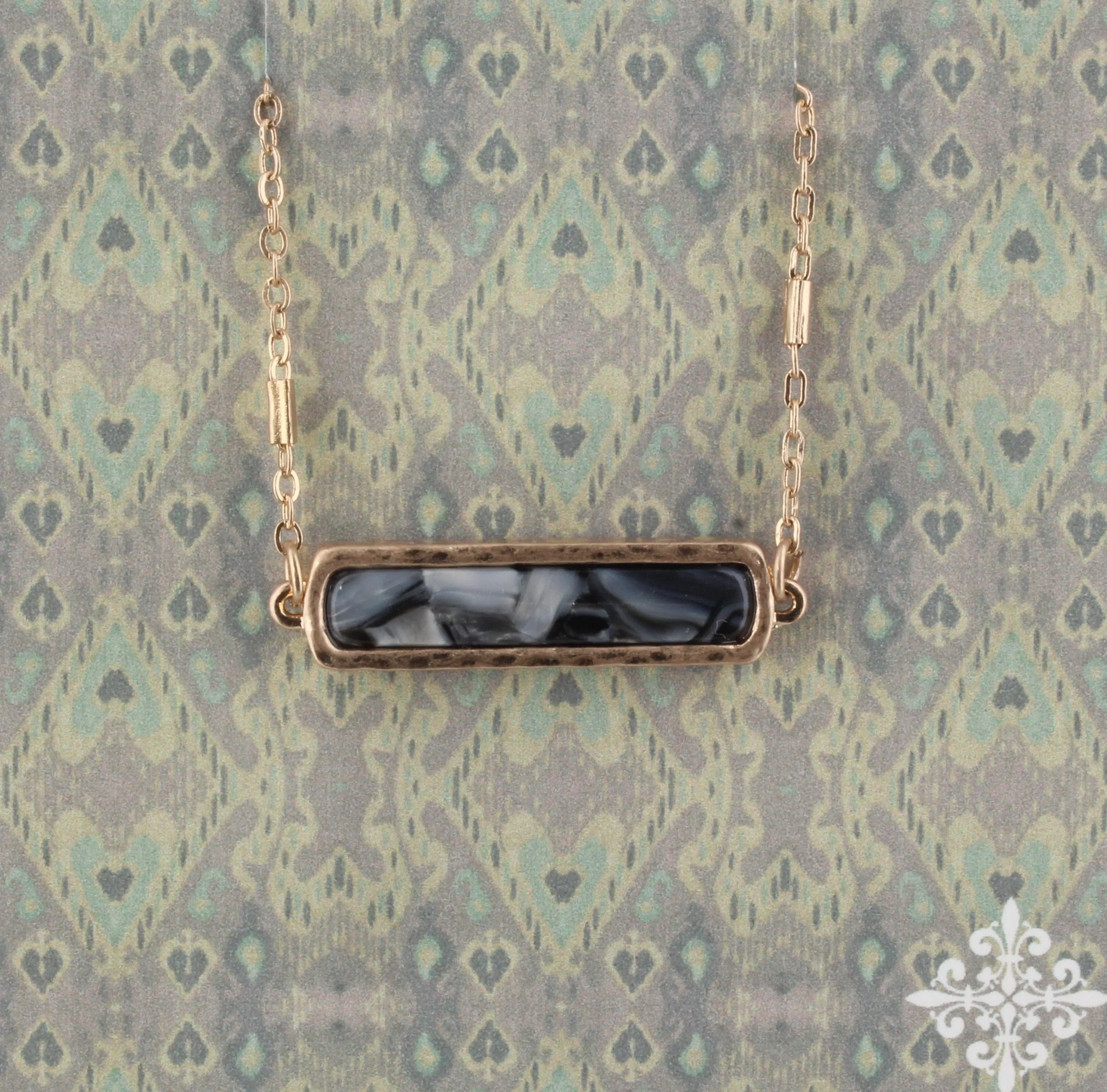 16" Jet and Grey Resin Bar Necklace, 3" Ext. sold by Charming Charlie