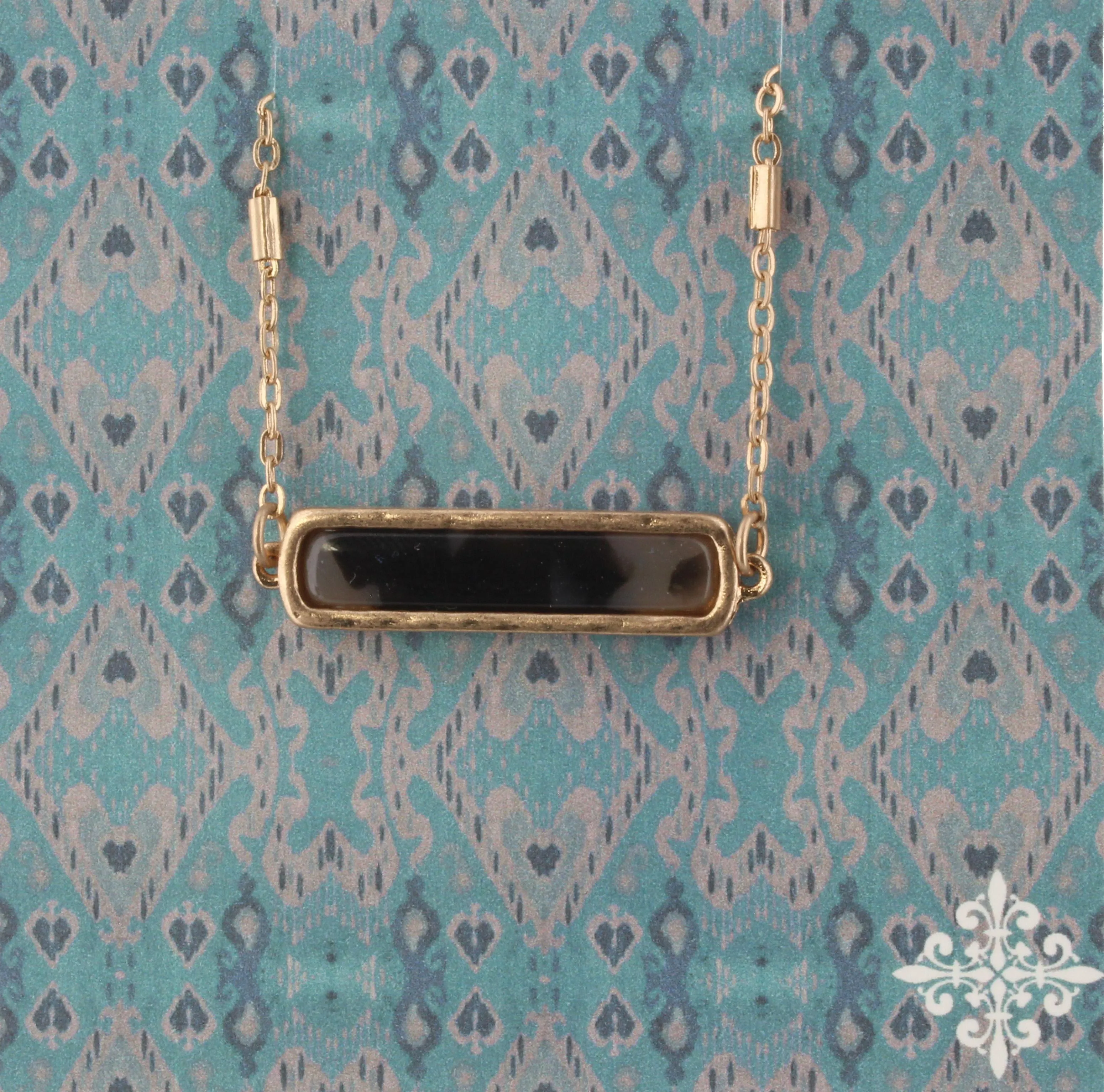 16" Grey and Black Leopard Resin Bar Necklace, 3" Ext. sold by Charming Charlie