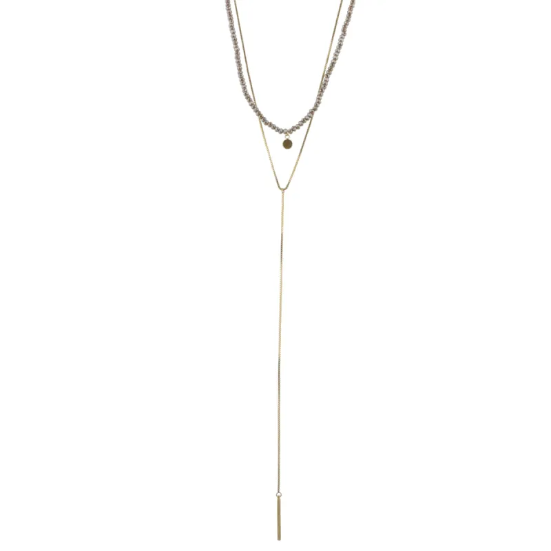 16" Greige Beaded 2 Layer Necklace with 8" Y Drop, 3" Ext. sold by Charming Charlie