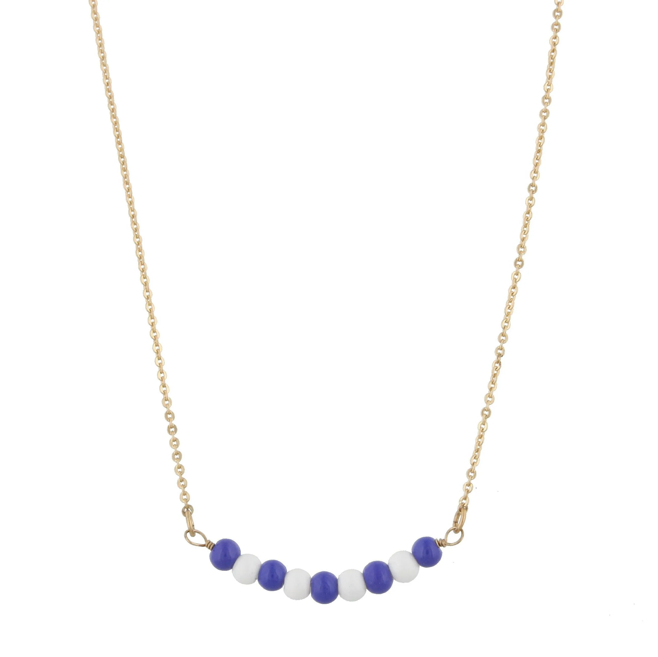 16" Gold Necklace with Alternating Royal Blue/White Beads, 3" Ext. sold by Charming Charlie