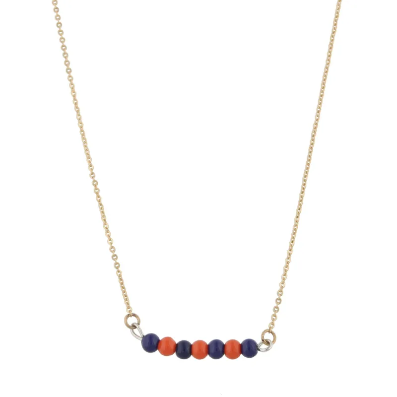 16" Gold Necklace with Alternating Royal Blue/Orange Beads, 3" Ext. sold by Charming Charlie