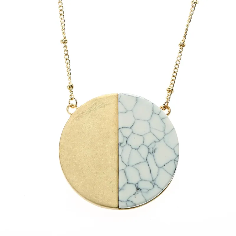 14" Chain Necklace with Half White Marbled Resin Circle, 3" Ext. sold by Charming Charlie